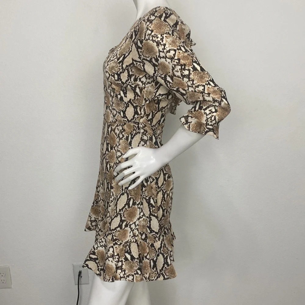 Scully Scarlett Python Print V-Neck 3/4 Sleeve Ruffle Pullover Mini Dress Size S - Picture 6 of 12